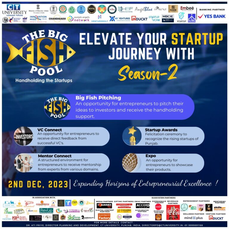 CT University Leads the Way: Big Fish Pool Season 2 Marks Historic Milestone as the First in the North Region to Fund Startups Up to 20 Crores