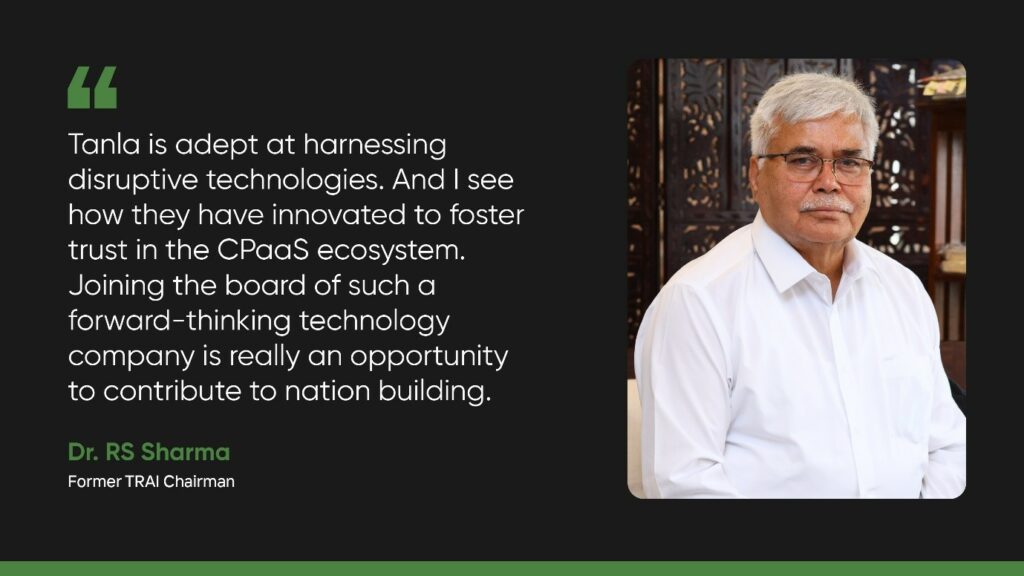 Tanla Appoints Dr. RS Sharma (former TRAI Chairman) to its Board of Directors
