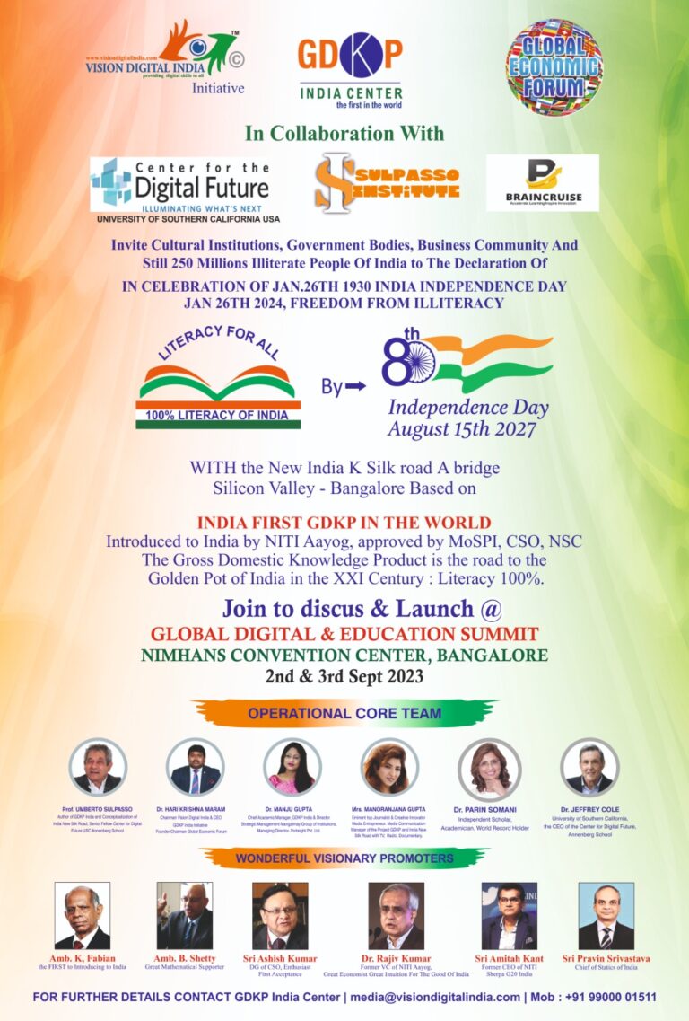 Switch GDP to GDKP Only 100 Literacy Can Catapult Bharat to Reach No 1 Economy by 2047 .