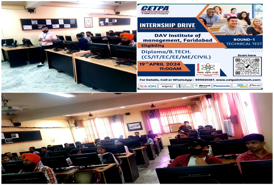 DAVIM, Faridabad collaborate with CETPA Infotech Pvt. Ltd: organizes Internship drive for BCA and MCA Students