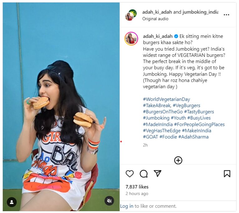 Adah Sharma bites into Jumboking on World Vegetarian Day