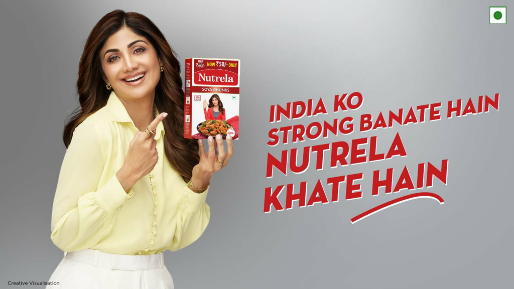 Shilpa Shetty, the newest brand ambassador for Nutrela, is powering the “Making India Stronger” campaign, highlighting the versatility of their 52% protein-rich soya products.