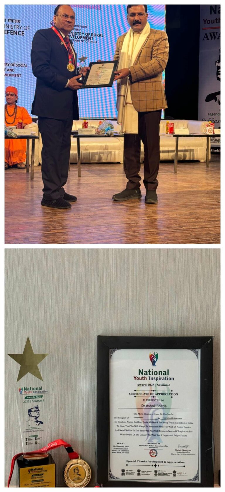 Dr. Ashok Bhatia Honored with National Youth Inspirational Award 2025