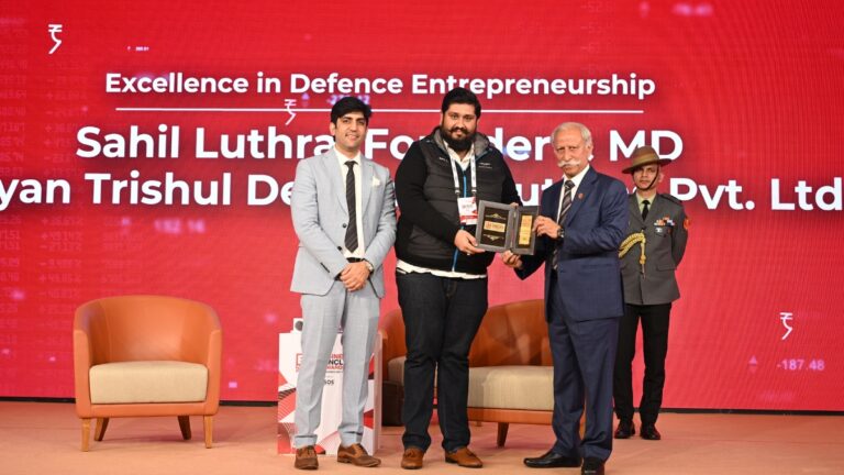 Mr. Sahil Luthra, Founder & MD of Vijayan Trishul Defence Solution, Honored with Excellence in Defence Entrepreneurship Award at ET Now Business Conclave