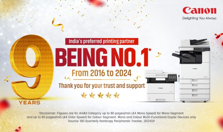 Canon India Upholds No.1 Market Share for 9 Consecutive Years in the Laser Multifunctional Devices Segment