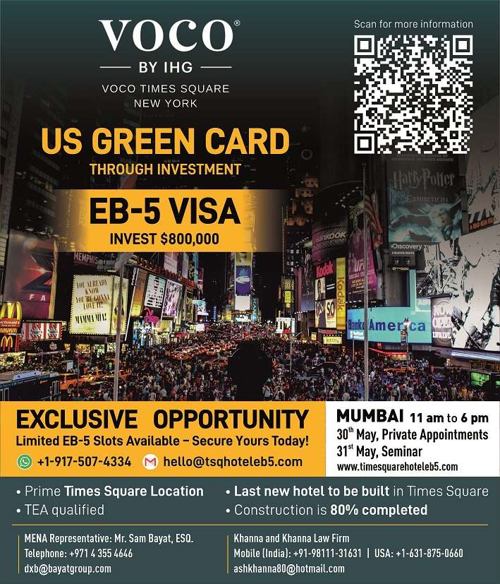 “US Green Card Through Investment: Exclusive EB-5 Seminar Hits Mumbai This May”