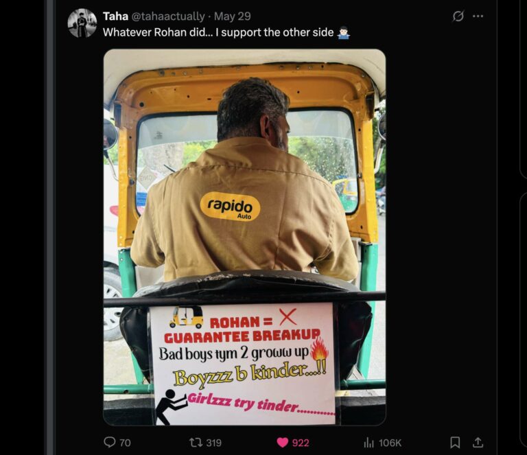 Peak Bengaluru Moment: Bengaluru Rapido Driver’s Anti-Rohan Message Breaks the Internet