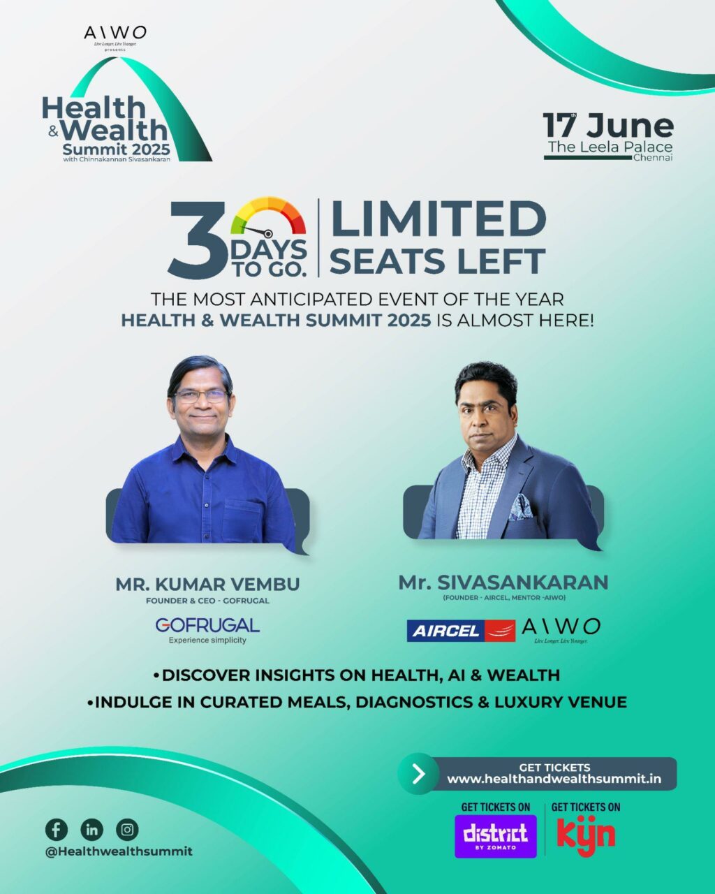 Join AIWO’s Health & Wealth Summit 2025 – India’s definitive event on Longevity, Vitality & Wealth | June 17 | The Leela Palace, Chennai