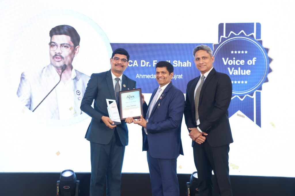 “From Numbers to Nation-Building: Dr. Fenil Shah Awarded ‘Voice of Value’” – Tally Apex CA Day 2025 – Celebrating Values & Vision in Leadership