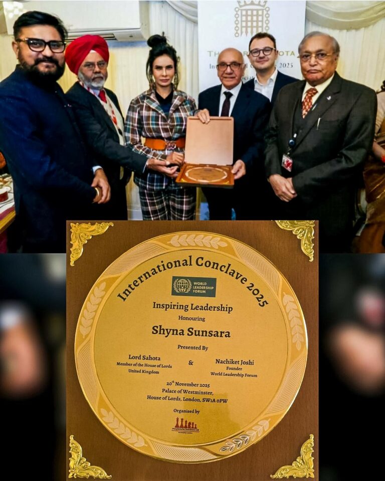 World Leadership Forum honored Ms. Shyna Sunsara, twin sister of Col. Sofiya Qureshi, Leadership Award at House of Lords, London.
