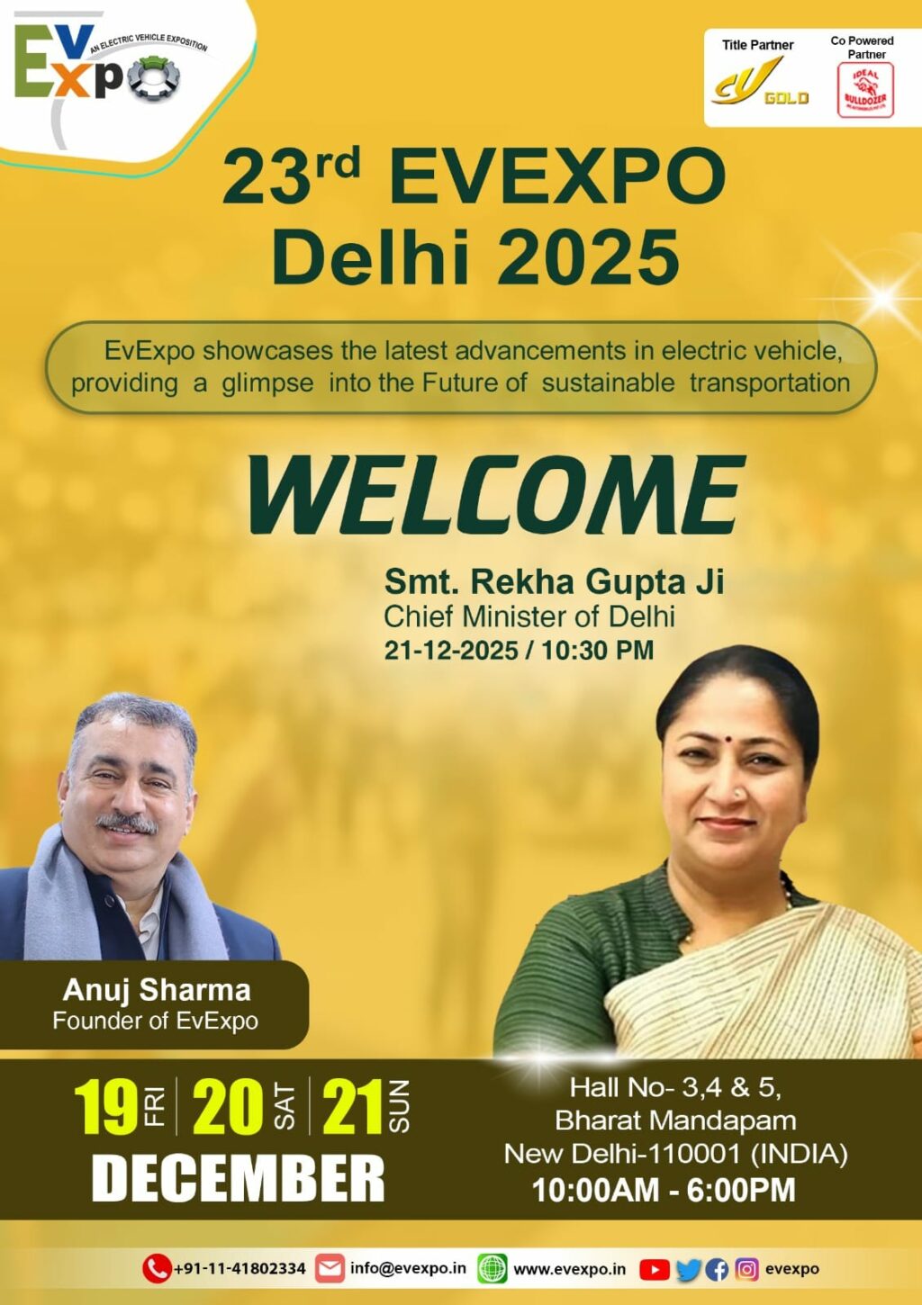 Hon’ble Chief Minister Smt. Rekha Gupta Ji to Lead Interaction Seminar with EV Industry Leaders & Policymakers at 23rd EVEXPO Delhi 2025