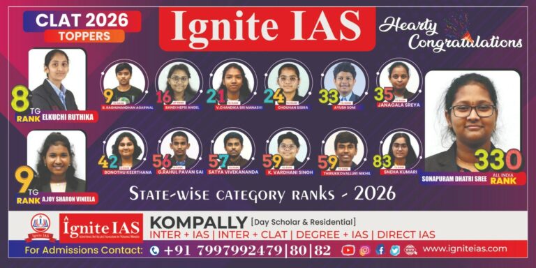 Ignite IAS Shines with Top CLAT 2026 Ranks Across Telangana, Reaffirms Its Position as a National Leader in Integrated Civil Services and Law Education
