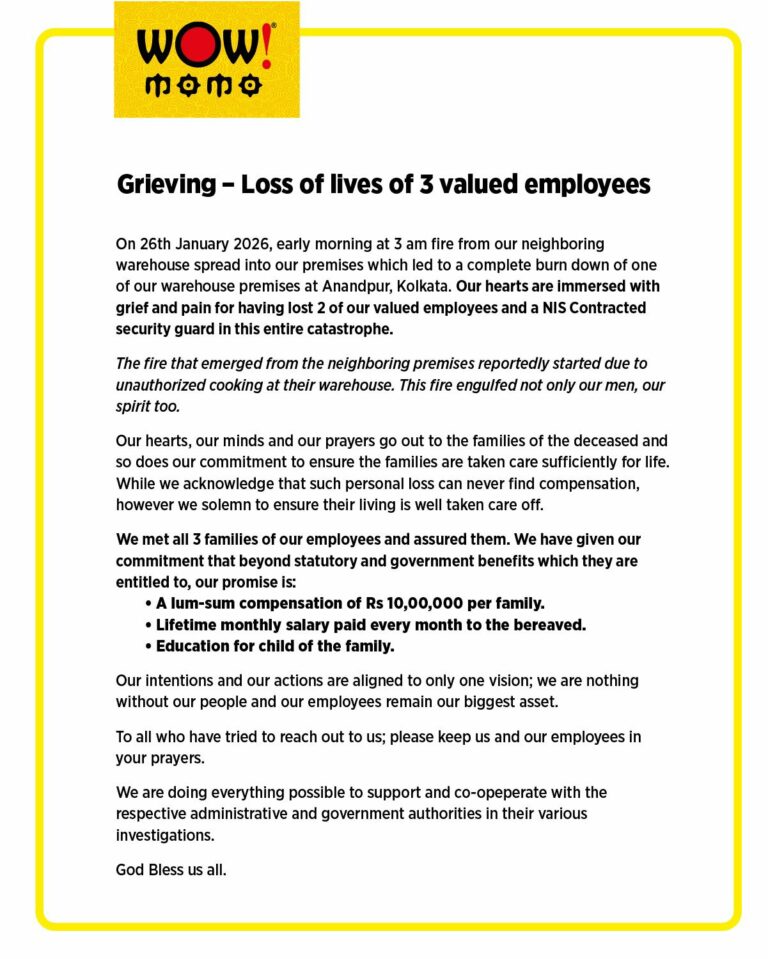 Major Fire Damages Wow! Momo Warehouse Unit in Anandpur, Kolkata