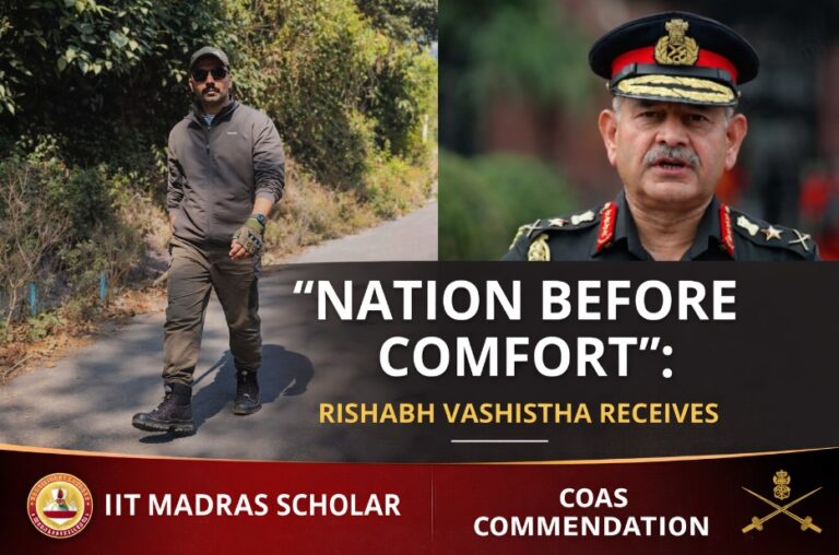 IIT Madras Scholar Rishabh Vashistha Awarded Prestigious COAS Commendation on Army Day 2026