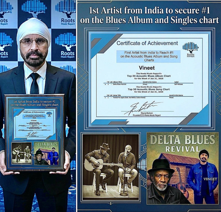 Vineet Singh Hukmani Makes History as the ‘First Indian Artist to Top Global Blues Album and Song Charts’.
