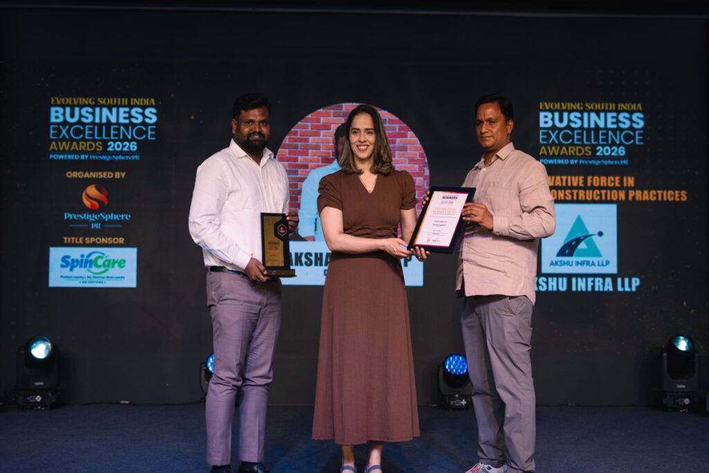 Saina Nehwal Honours Akshay Kumar P of AKSHU INFRA LLP for Innovation in Sustainable Construction at South India Awards 2026