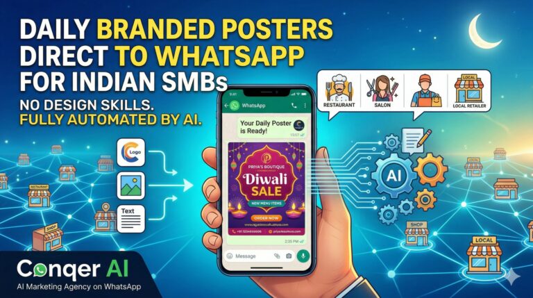 Indian Startup Conqer AI Lets Small Business Owners Get Daily Branded Marketing Posters — Straight to WhatsApp, Fully Automated