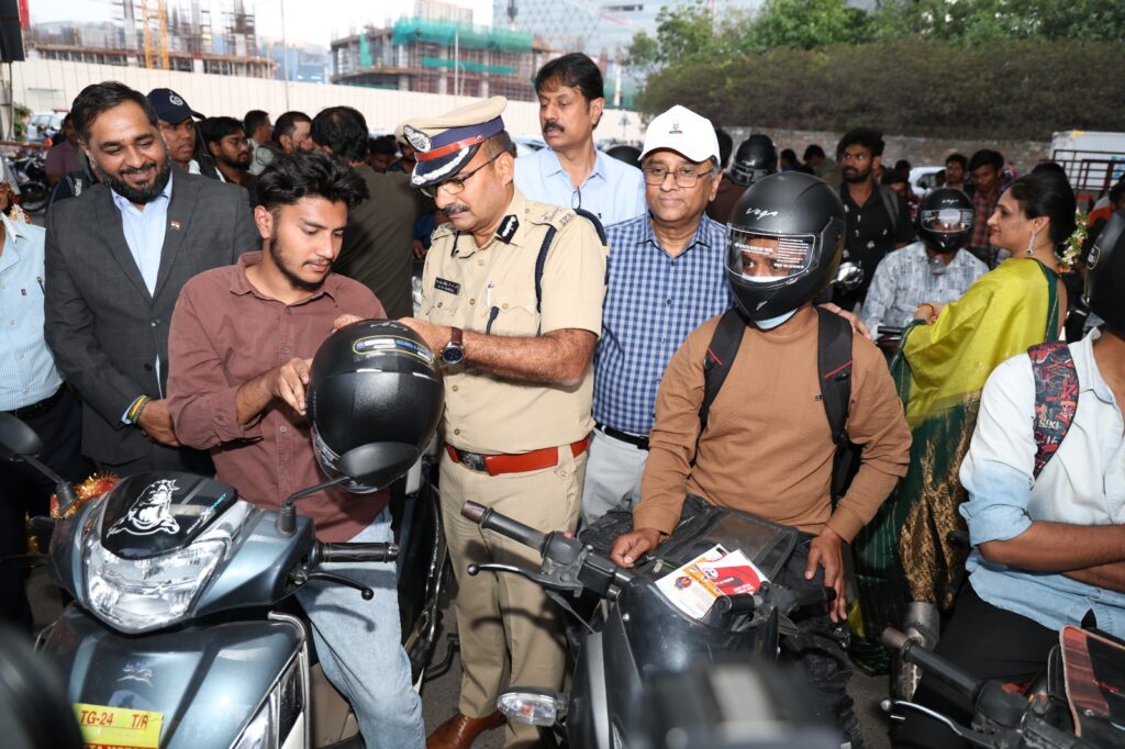Helmet Distribution Drive Held in Hyderabad to Promote Road Safety