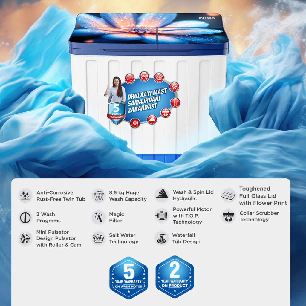 Intex 8.5 KG SA85BWFG Washing Machine – Good for Bigger Loads and Better Care