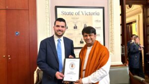 HH Shri Rajrajeshwar Guruji honored at INTERFAITH LEADERS UNITE AT PARLIAMENT HOUSE MELBOURNE TO ADVANCE WORLD PEACE AND HARMONY
