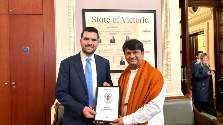 HH Shri Rajrajeshwar Guruji Honoured at Parliament House, Melbourne Interfaith Gathering Promoting Peace, Unity, and Social Harmony