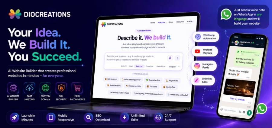 Diocreations Launches AI Website Builder That Creates Professional Websites in Minutes Using Text or Voice