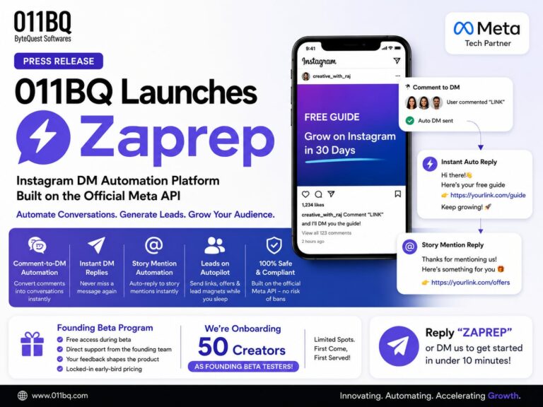 011BQ Introduces Zaprep: A Meta API-Powered Instagram DM Automation Platform for Creators and Businesses