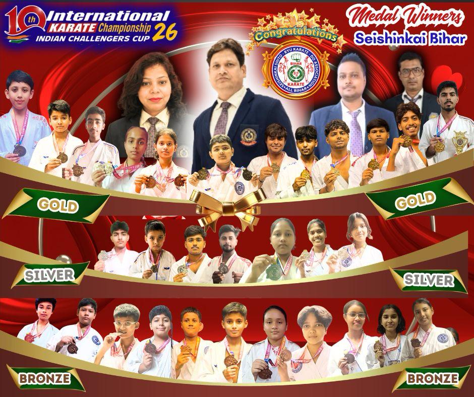 Bihar Karate Players Shine at Indian Challenger Cup 2026, Bring Home 33 Medals from International Championship
