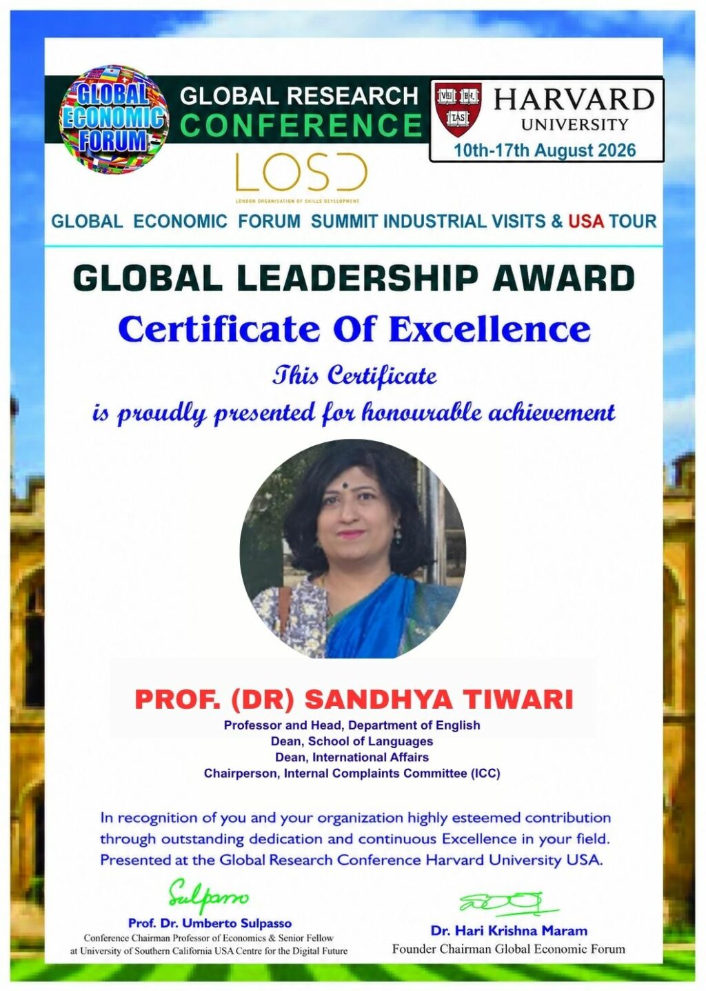 Prof. Sandhya Tiwari Brings Academic Leadership and Global Education Perspective to Harvard University