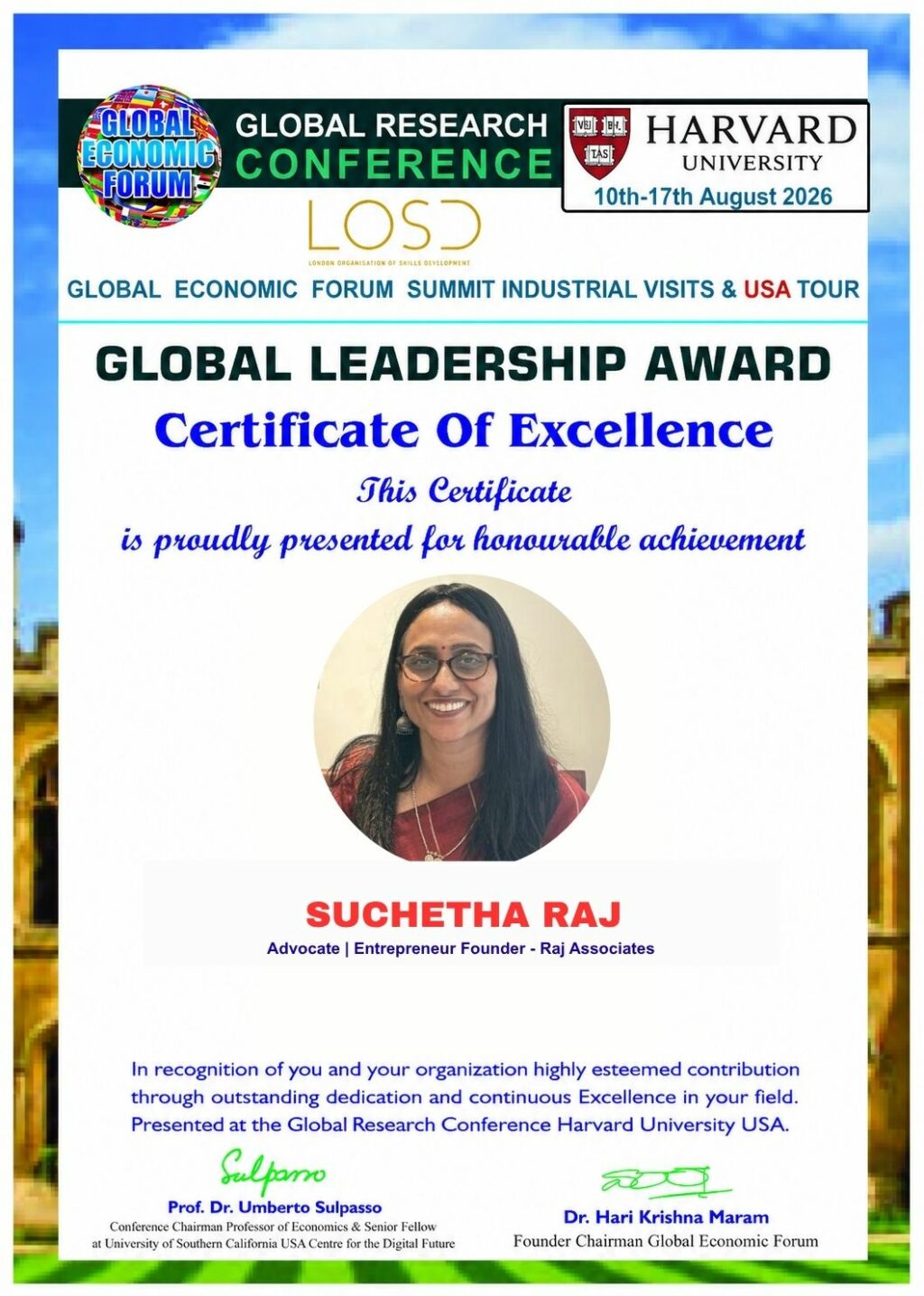 Suchetha Raj Brings Legal Expertise and Entrepreneurial Vision to Global Platform at Harvard University