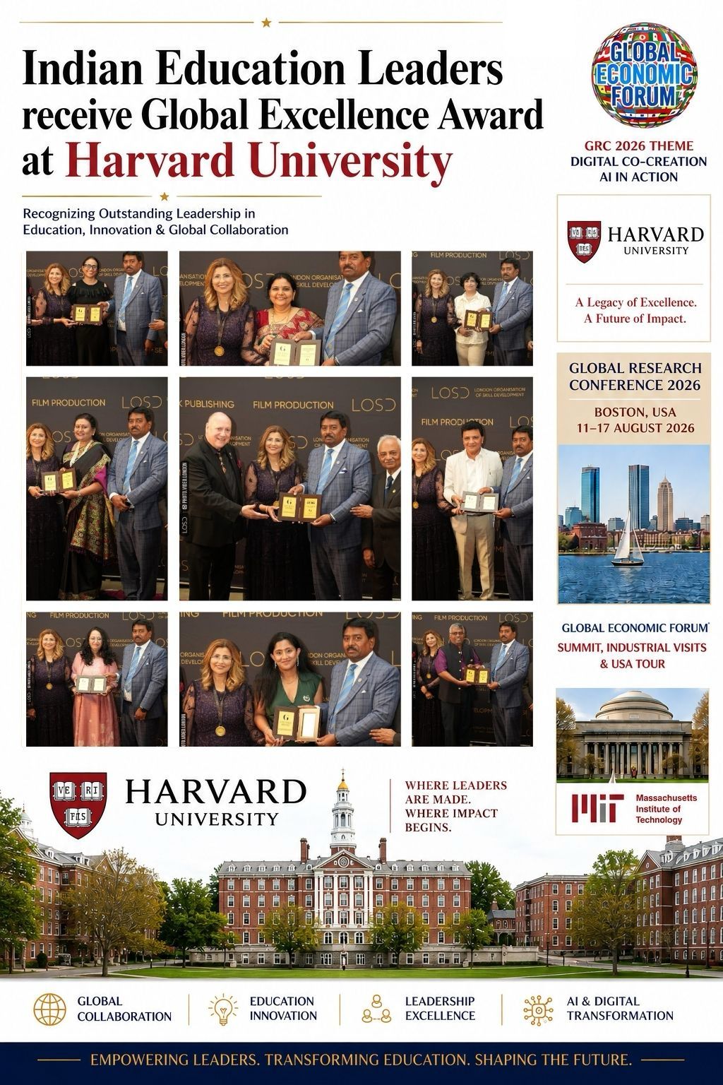 INDIAN EDUCATION LEADERS RECEIVED GLOBAL EXCELLENCE AWARD AT HARVARD UNIVERSITY, USA