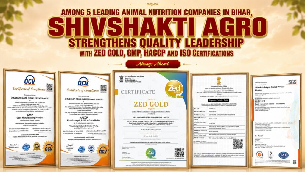 Among 5 Leading Animal Nutrition Companies in Bihar, Shivshakti Agro Strengthens Quality Leadership with ZED Gold, GMP, HACCP and ISO Certifications