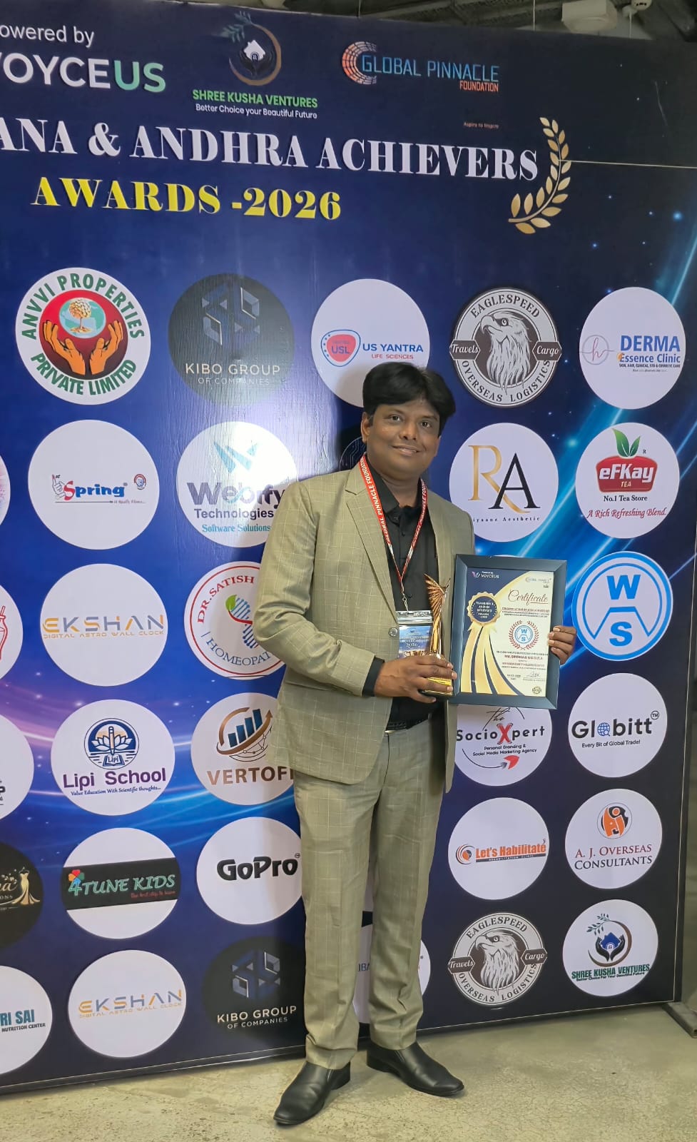 WSIL Director Sridhar Gogula Honoured at the Telangana and Andhra Achievers Awards 2026