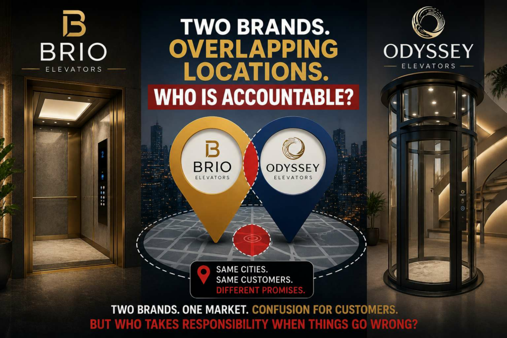 Brio Elevators Says It Is Independent From Odyssey Elevators — But Overlapping Locations Raise Questions About Who Customers Are Really Dealing With