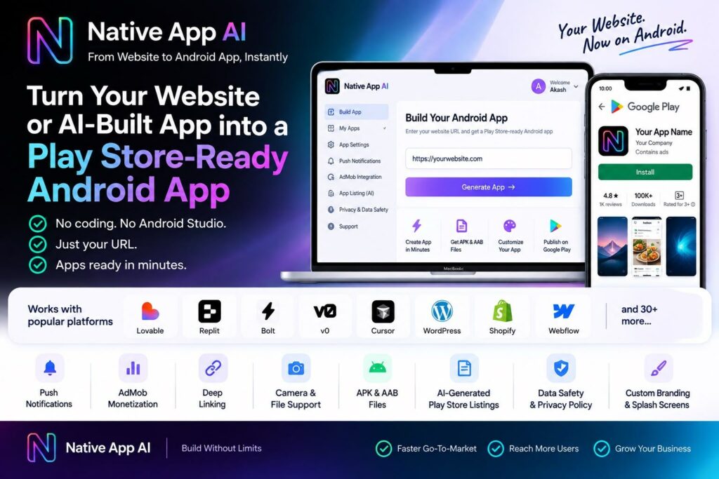 Native App AI Makes It Easy to Convert Websites and AI-Built Web Apps into Play Store-Ready Android Apps
