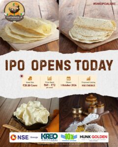Backed by seasoned investors, Papadmalji Agro Foods Limited’s ₹20.18 crore SME IPO opens today; price band set at ₹69–72 per share