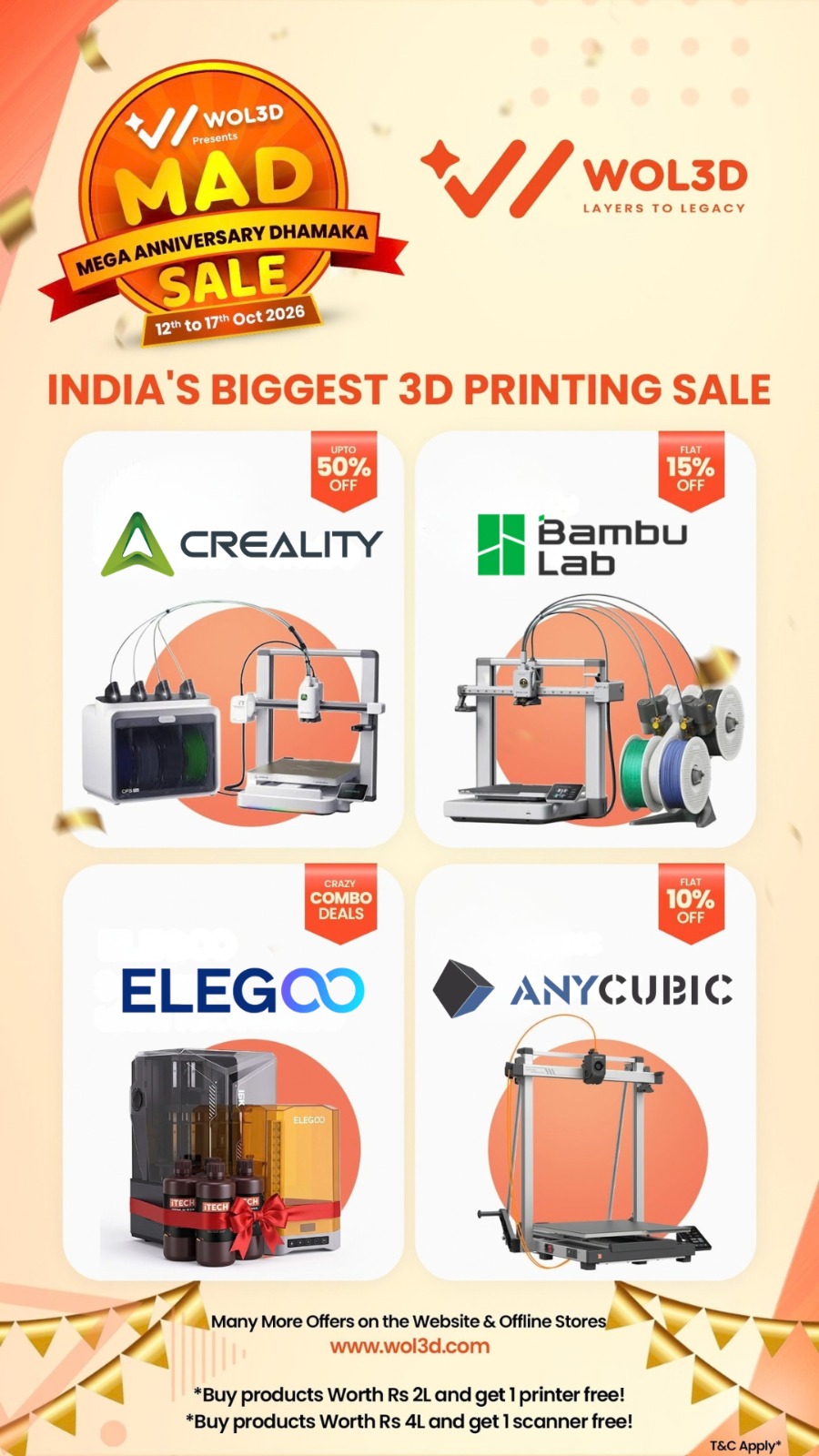 THE MADNESS IS BACK! WOL3D BRINGS INDIA’S BIGGEST 3D PRINTING SALE — SIX DAYS TO BUY THE FUTURE.