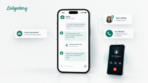 Lodgestory AI support agent now asks a human mid-chat, and phones the on-call team when nobody is at the inbox