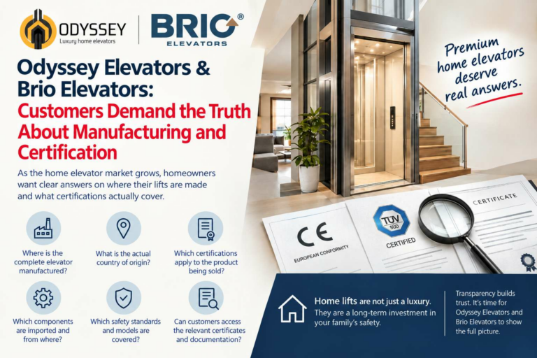 Odyssey Elevators & Brio Elevators: Customers Demand the Truth About Manufacturing and Certification